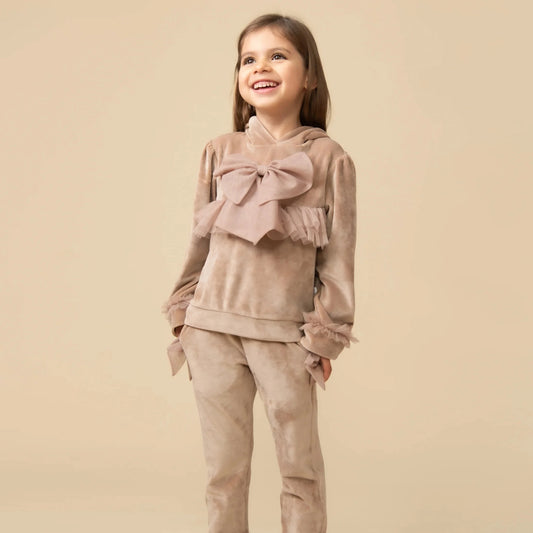 Caramelo Girl's Beige Velour Tracksuit