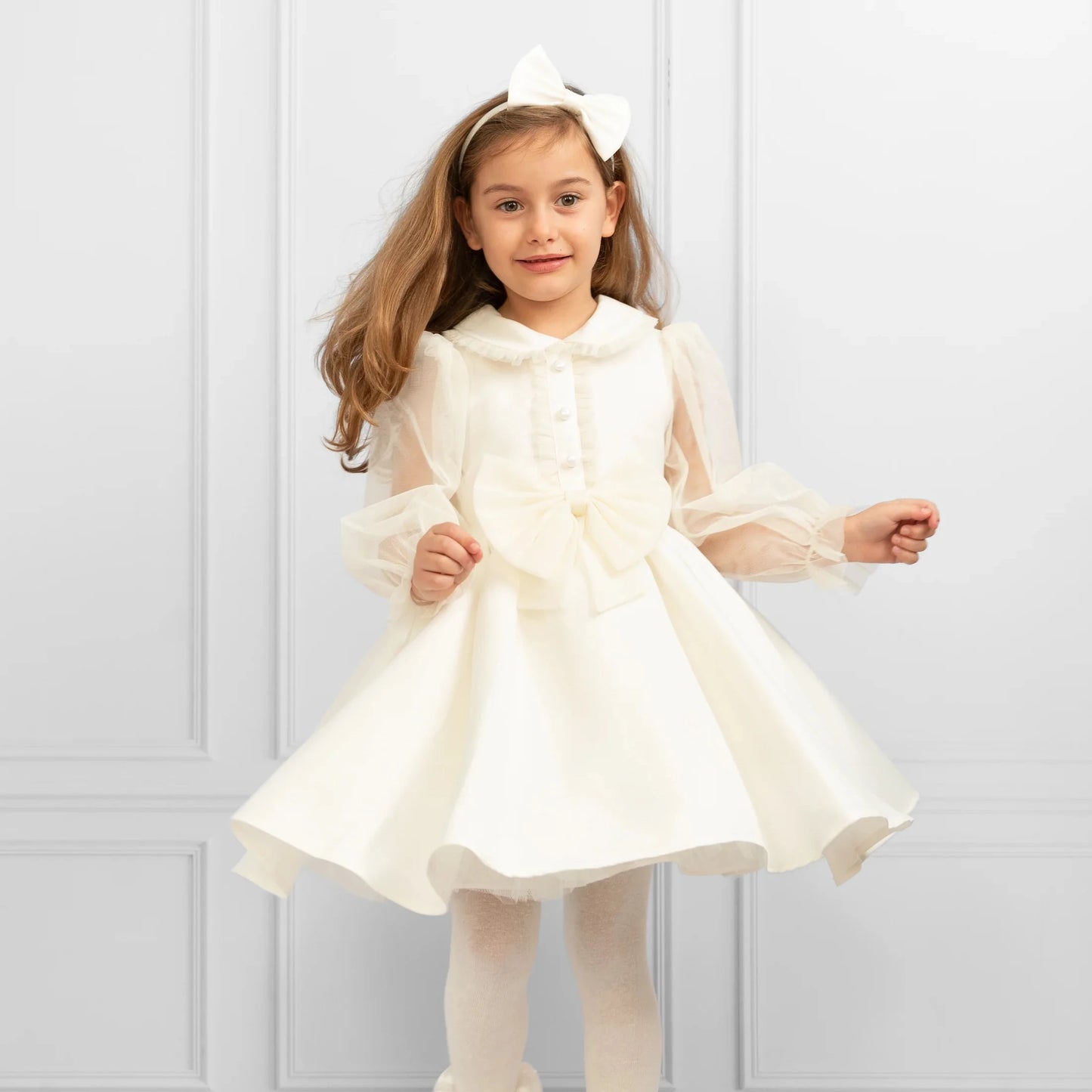 Caramelo Girl's Ivory Satin Tulle Dress