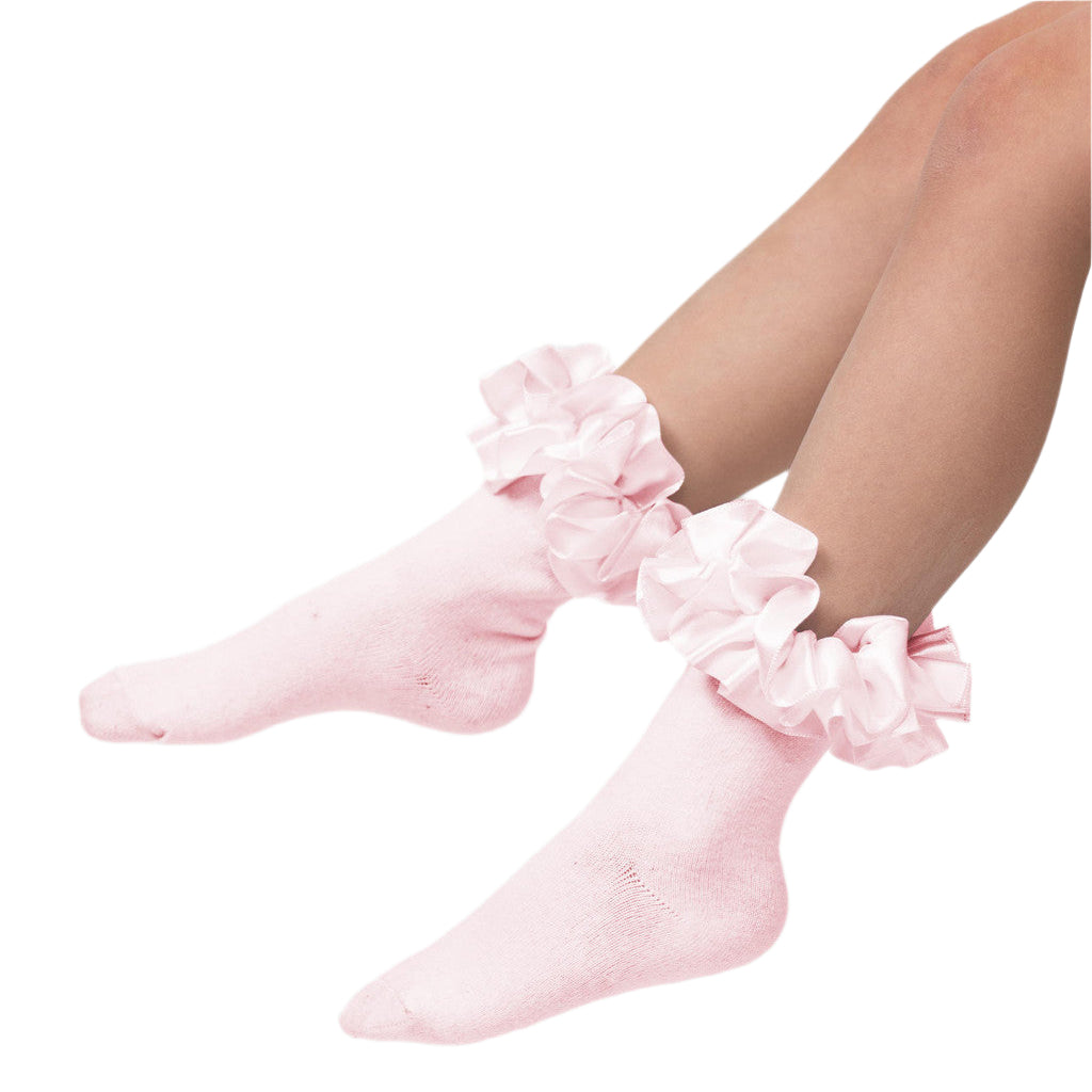 Caramelo Girl's Pink Ribbon Ankle Socks