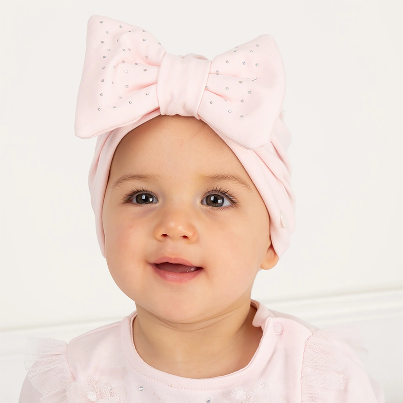 Caramelo Baby Girl's Pink Diamanté Bow Turban