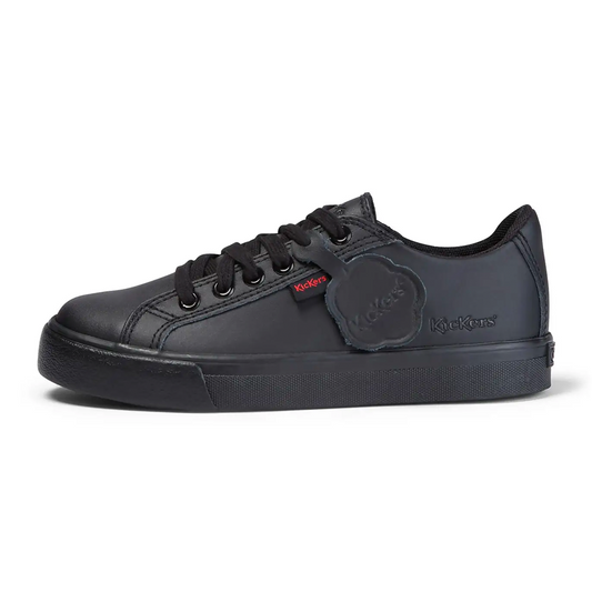 Kickers Junior Unisex Black Leather Tovni Lacer School Shoes