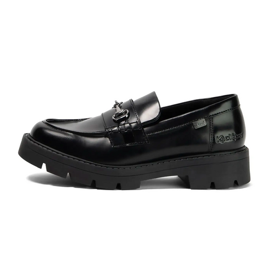 Kickers Adult Women's Black Leather Kori Charm Loafer School Shoes