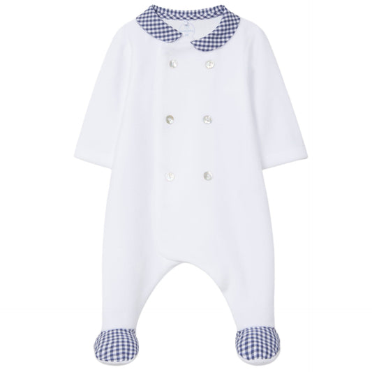 Laranjinha Baby Boy's White & Navy Velvet Babygrow