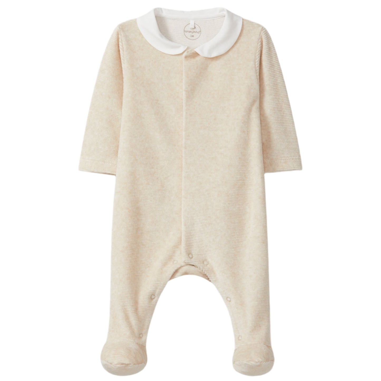 Laranjinha Unisex Baby's Beige Velvet Ribbed Babygrow