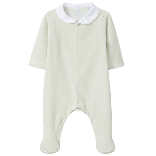 Laranjinha Unisex Baby's Green Wide-Ribbed Velvet Babygrow