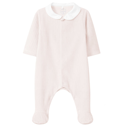 Laranjinha Baby Girl's Pale Pink Wide-Ribbed Velvet Babygrow