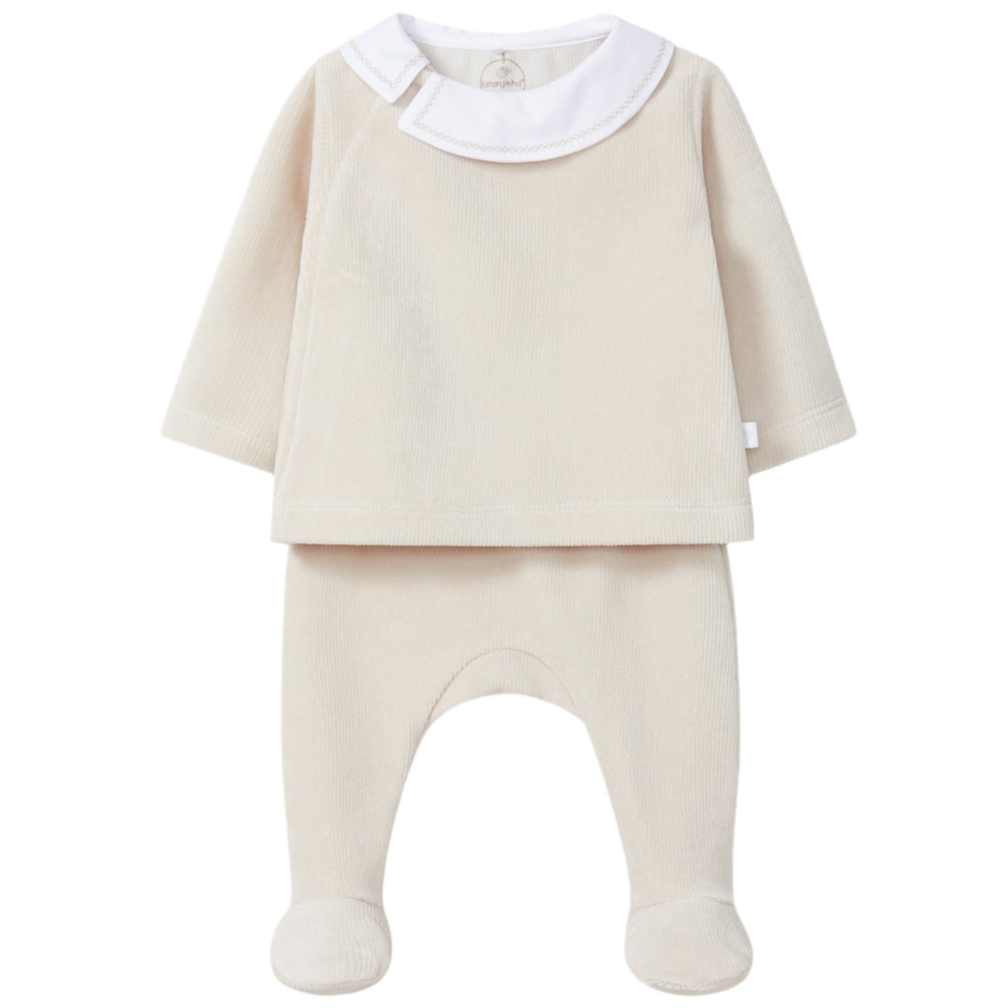 Laranjinha Unisex Baby's Sand Two-Piece Ribbed Velvet Set