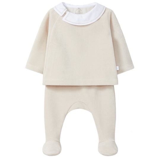 Laranjinha Unisex Baby's Sand Two-Piece Ribbed Velvet Set