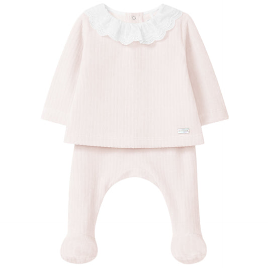 Laranjinha Baby Girl's Pale Pink Two-Piece Velvet Set