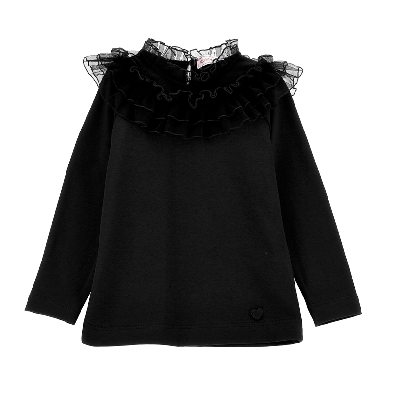 Monnalisa Girl's Black Tulle Collar T-Shirt