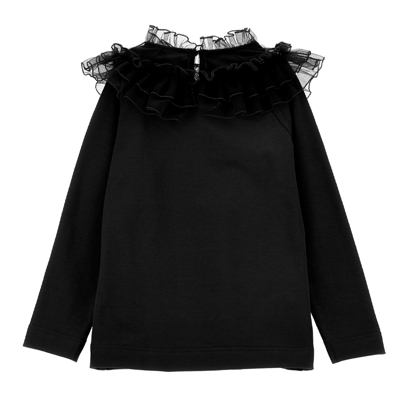 Monnalisa Girl's Black Tulle Collar T-Shirt