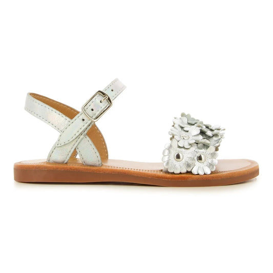 Pom D Api Girl's Silver Plagette Multi Flo Sandals