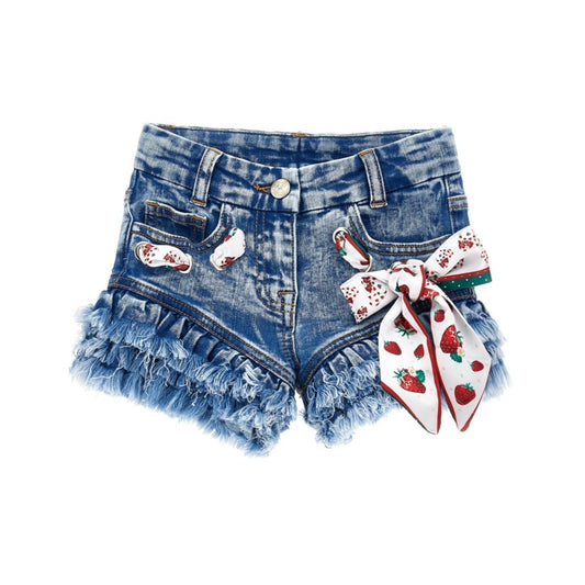 Monnalisa Girl's Strawberry Scarf Denim Shorts
