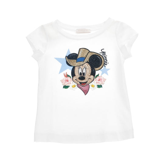 Monnalisa Girl's White Rhinestone Minnie Mouse T-Shirt