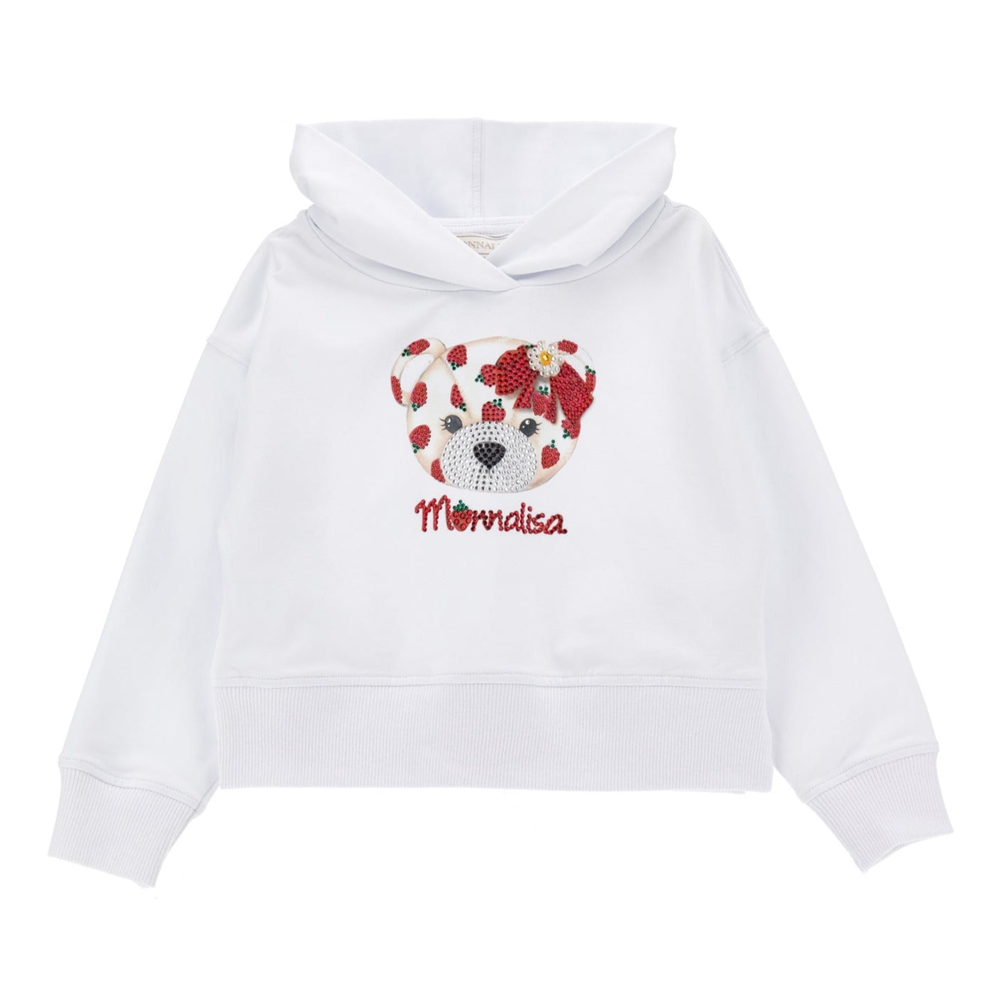 Monnalisa Girl's White Rhinestone Teddy Bear Hoodie