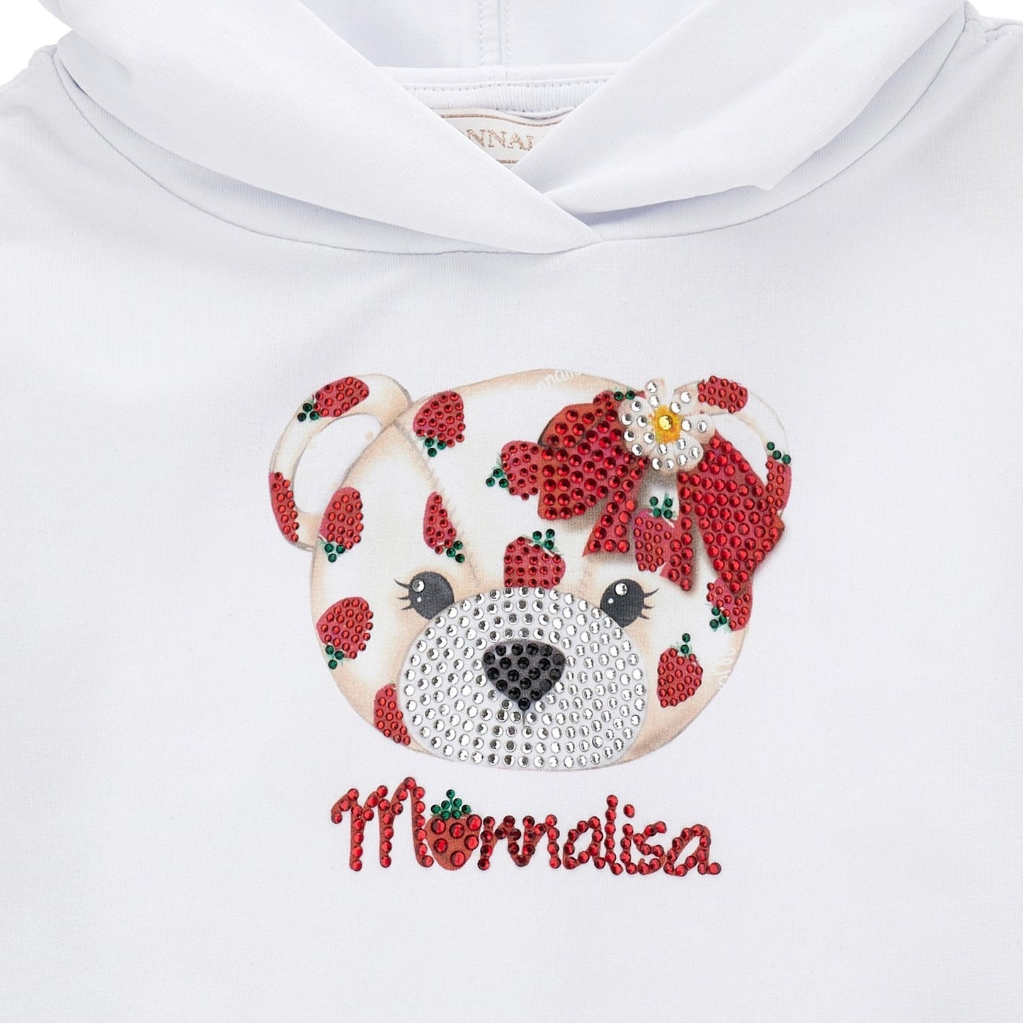 Monnalisa Girl's White Rhinestone Teddy Bear Hoodie