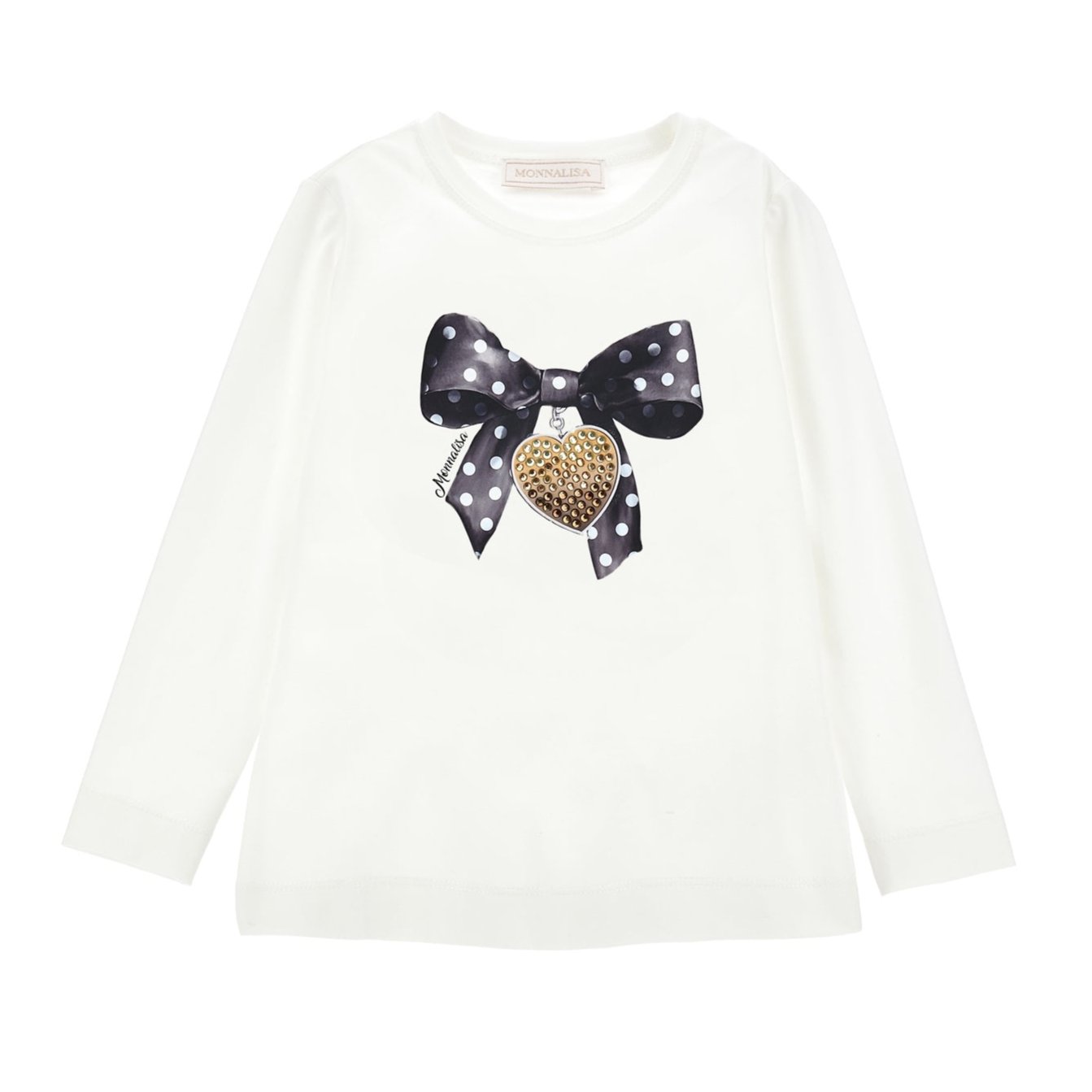 Monnalisa Girl's Panna Bow Print Cotton T-Shirt