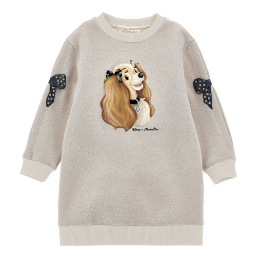 Monnalisa Girl's Grey & Ecru Lady and the Tramp Lurex Sweatshirt Dress