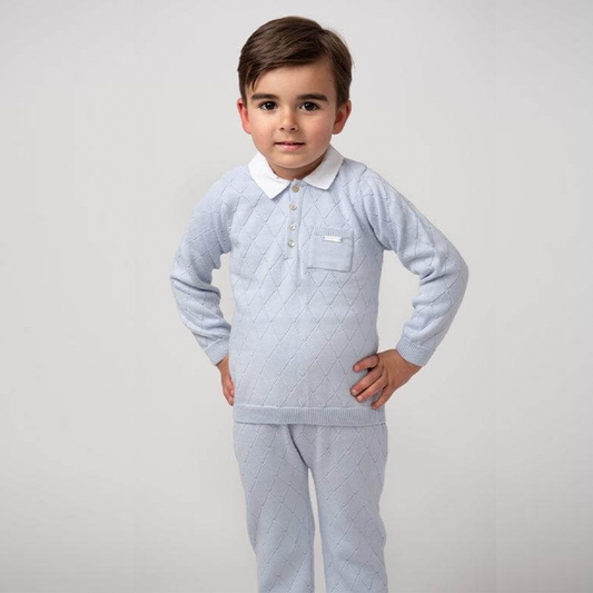 Caramelo Boy's Sky Blue Diamond Knitted Two Piece