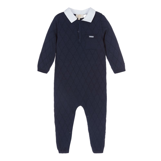 Caramelo Baby Boy's Navy Blue Knitted Babysuit