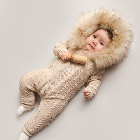 Caramelo Baby Boy's Beige Cable Knit Snowsuit