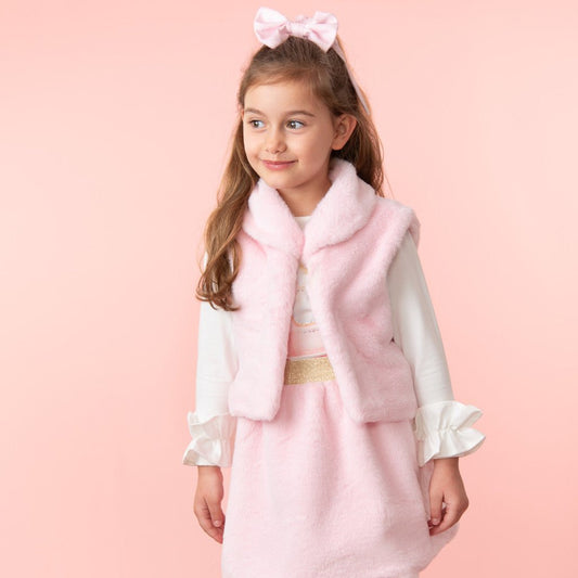 Caramelo Girl's Pink 3 Piece Faux Fur Skirt Set