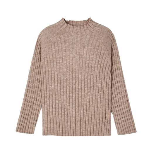 Mayoral Girl's Beige Mock Neck Rib Knit Jumper