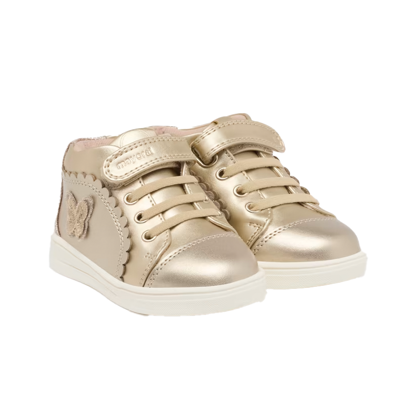 Mayoral Girl's Gold Leather Lace Trainers