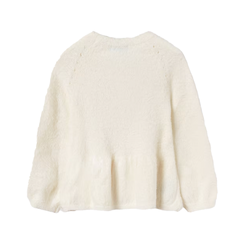 Abel&Lula Girl's Cream Faux Fur Openwork Jumper