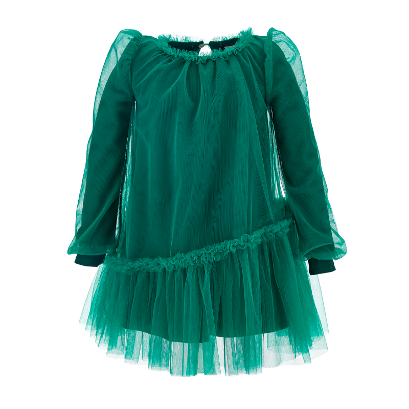 Monnalisa Girl's Dark Green Tulle Blouse Dress