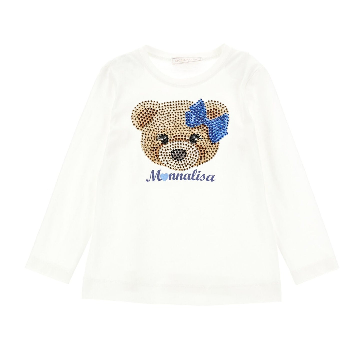 Monnalisa Girl's White Teddy Bear Print Long-Sleeve T-Shirt