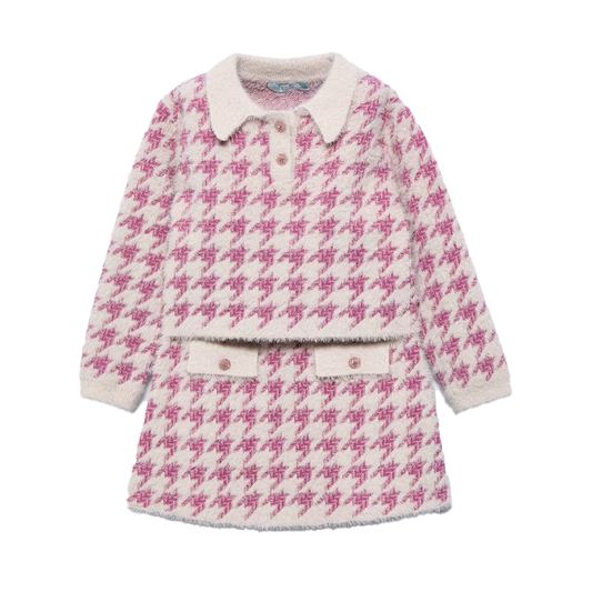 Abel&Lula Girl's Redcurrant Tricot Houndstooth Set