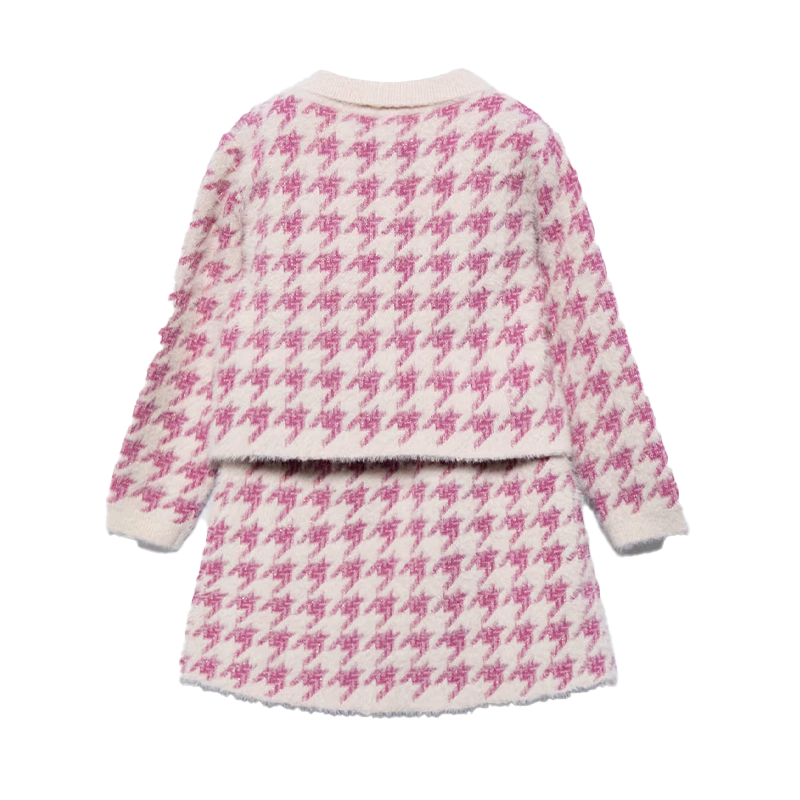 Abel&Lula Girl's Redcurrant Tricot Houndstooth Set