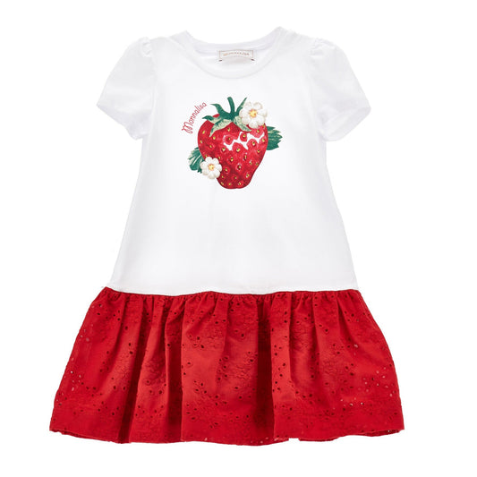 Monalisa Girl's Red & White Broderie Jersey Dress