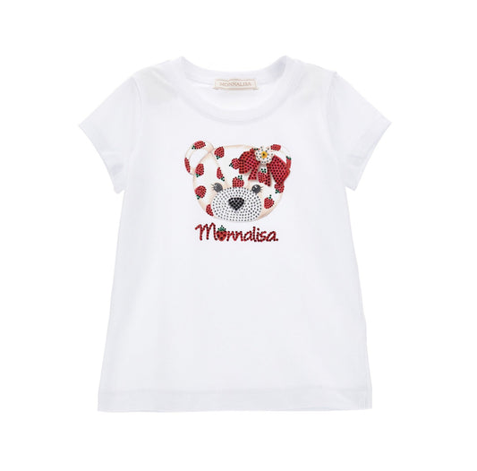 Monnalisa Girl's White Rhinestone Teddy Bear T-Shirt