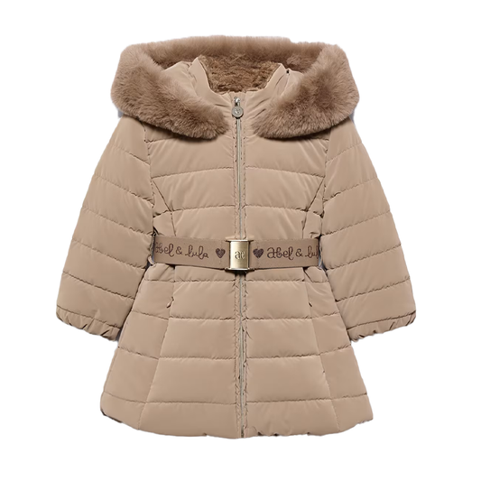 Abel&Lula Girl's Camel Belted Logo Coat