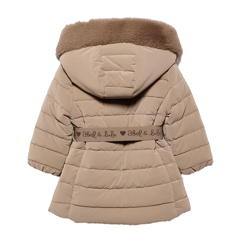 Abel&Lula Girl's Camel Belted Logo Coat