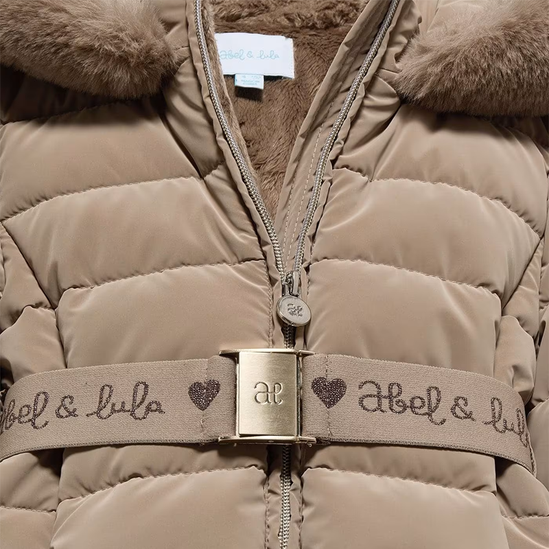 Abel&Lula Girl's Camel Belted Logo Coat