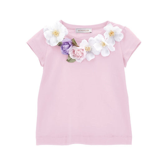 Monnalisa Girl's pink Flowers Jersey T-Shirt