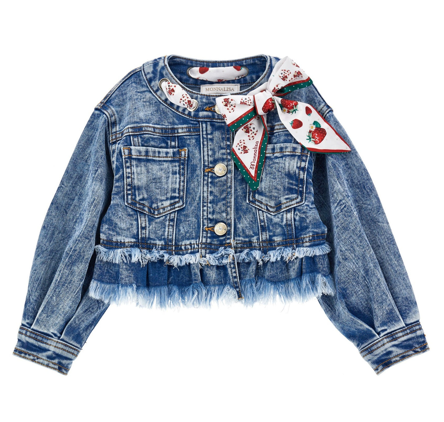 Monnalisa Girl's Strawberry Scarf Denim Jacket