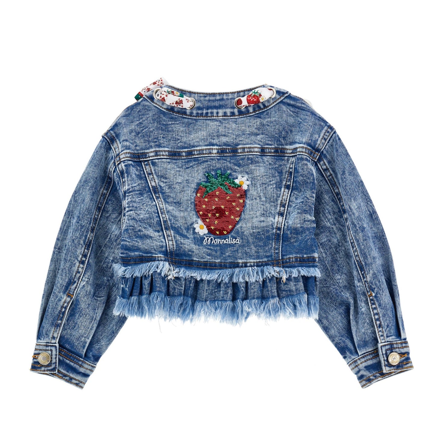 Monnalisa Girl's Strawberry Scarf Denim Jacket