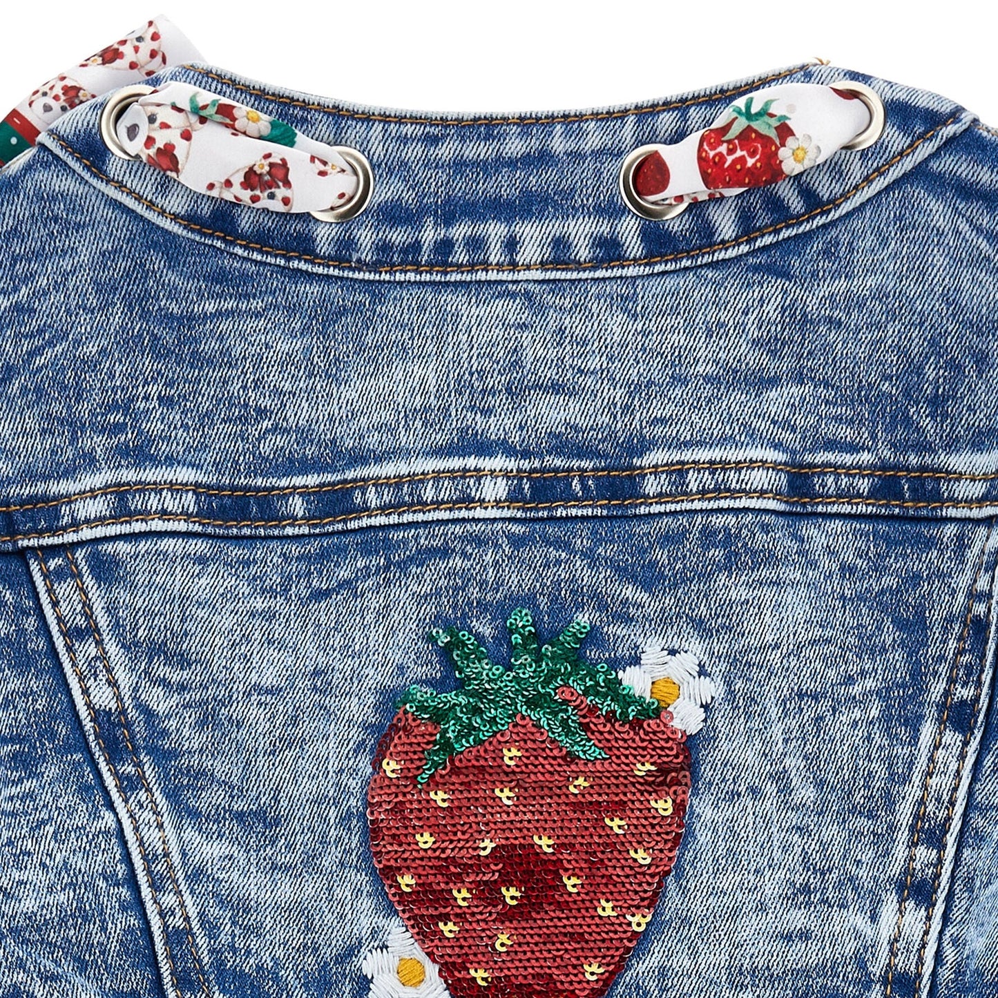 Monnalisa Girl's Strawberry Scarf Denim Jacket