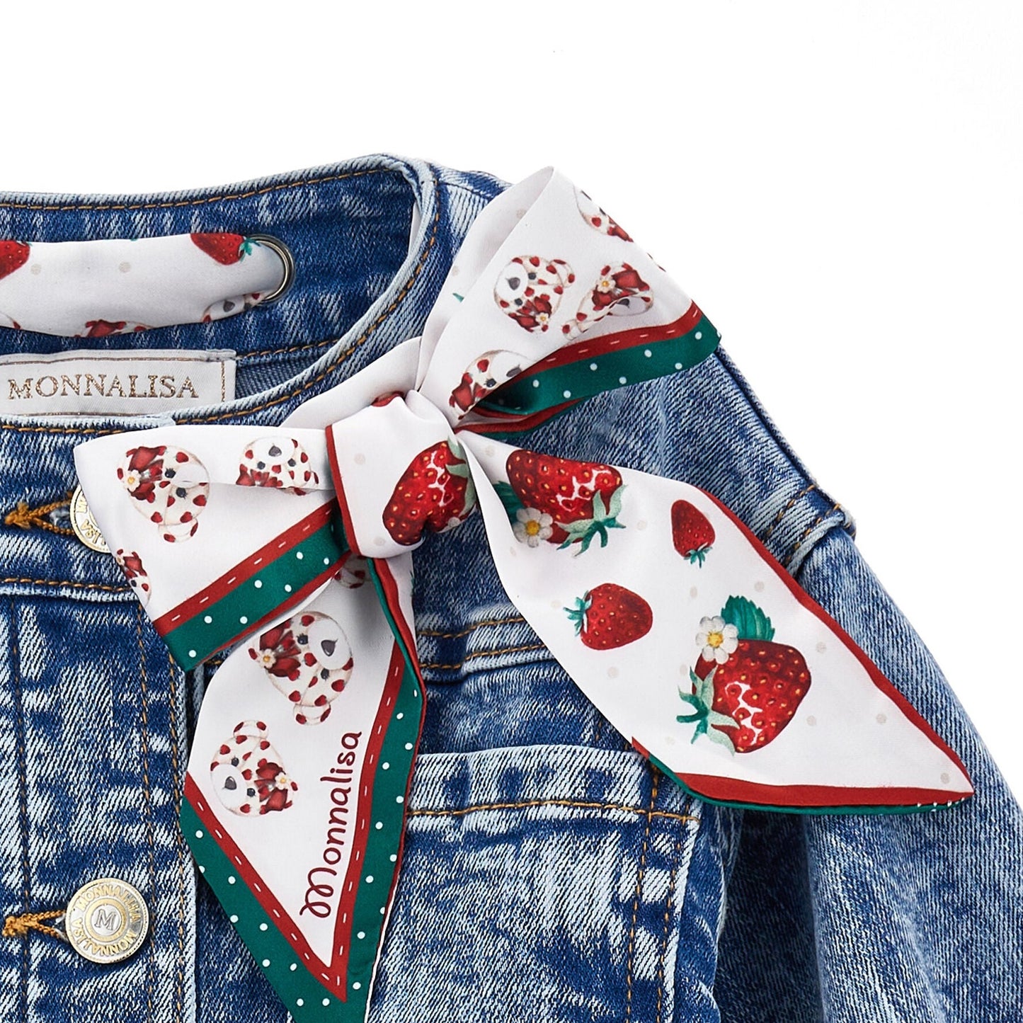 Monnalisa Girl's Strawberry Scarf Denim Jacket