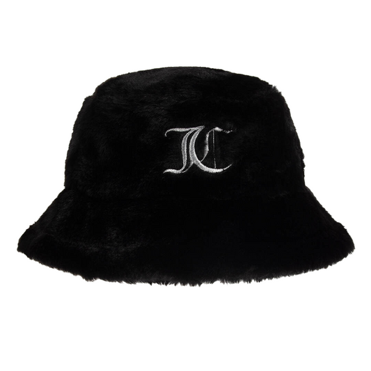 Juicy Couture Girl's Black Faux Fur Logo Bucket Hat