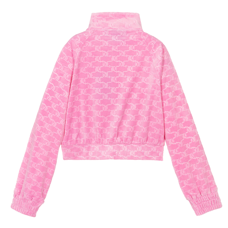 Juicy Couture Girl's Pink Velour Cropped Zip-Up Track Top