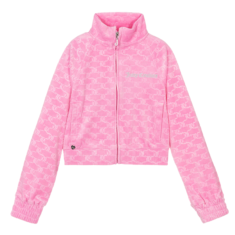 Juicy Couture Girl's Pink Velour Cropped Zip-Up Track Top