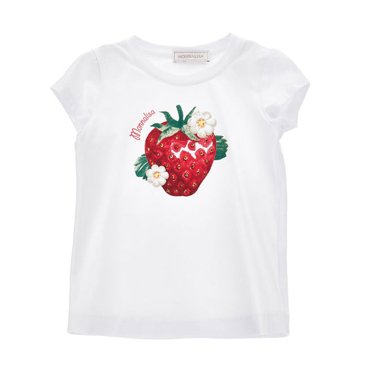 Monnalisa Girl's Strawberry Rhinestone T-Shirt