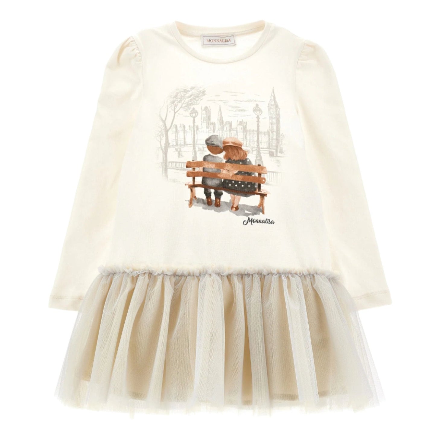 Monnalisa Girl's Panna Tulle Cotton Dress