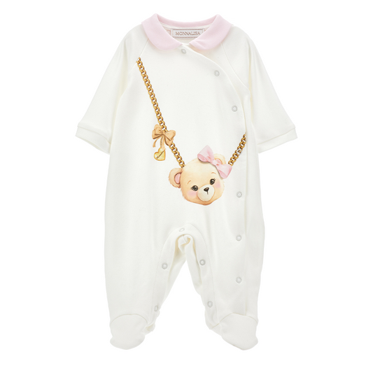 Monnalisa Girl's Panna Collar & Shoulder Strap Print Onesie