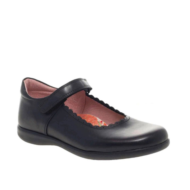 Petasil Girl's Black Leather Blanche School Shoes